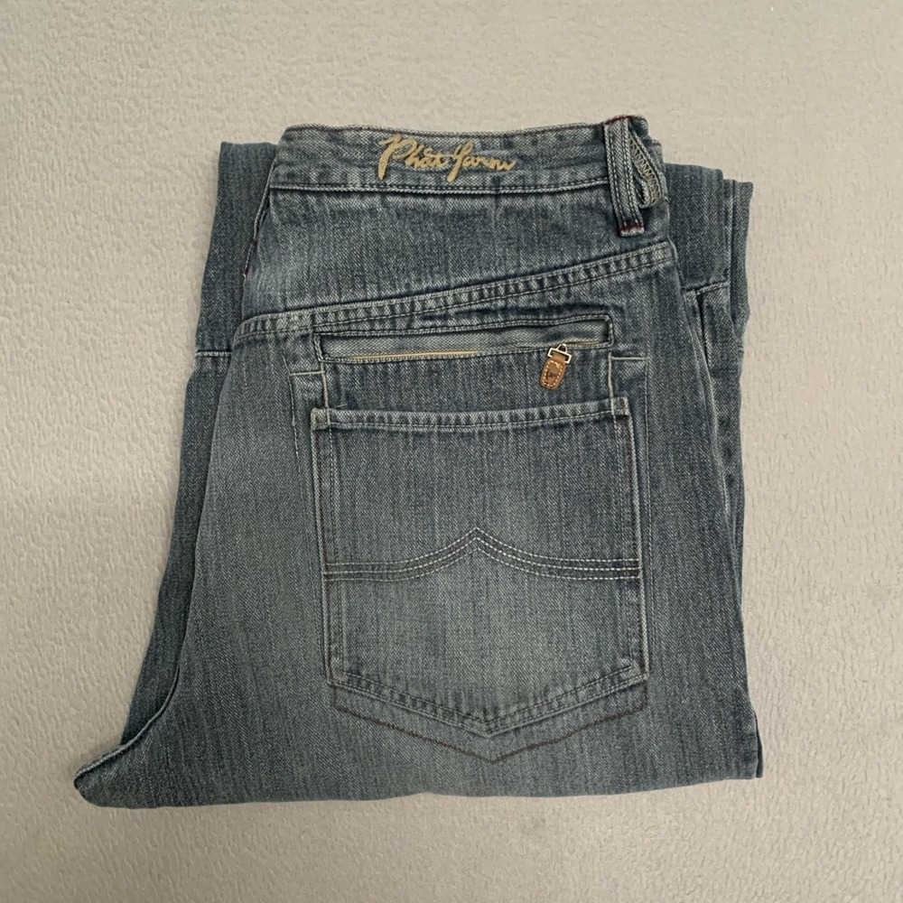Vtg PHAT FARM Jeans Mens 38x33 Wide Leg Baggy Double Seam Loop Skater Streetwear - Picture 14 of 15